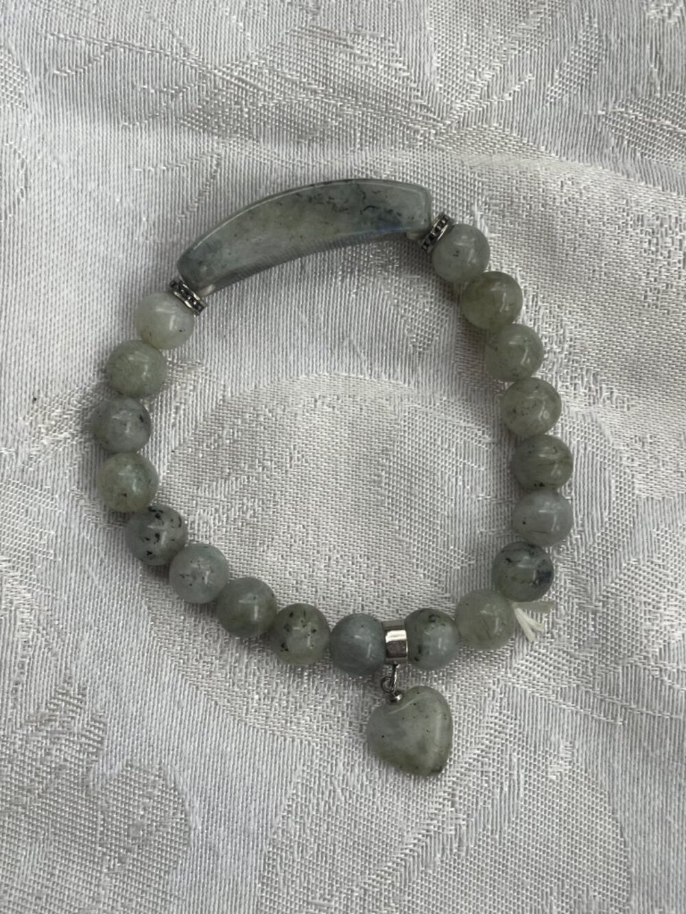 Natural labradorite stretch bracelet 25g Heart charm - Picture 3 of 4